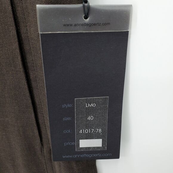 New Annette Gortz Livio Wide Leg Pants Brown 100% Linen Roll Tab Size EU 40 - Picture 3 of 5